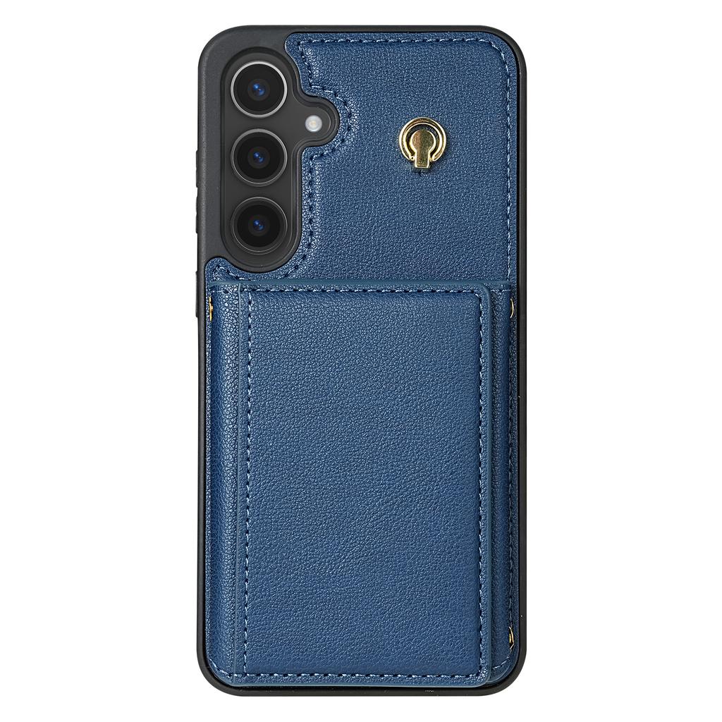 For Samsung Galaxy S25 Case Tri-Fold Card Holder Kickstand TPU + Leather Back Cover with Shoulder Strap