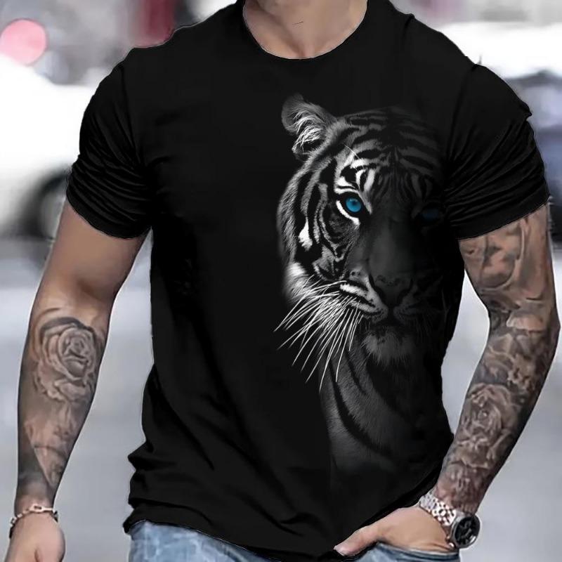 Summer Men's Tiger 3D Printed Pullover Loose Casual Round Neck Short Sleeved Shirt T-Shirts Men’s