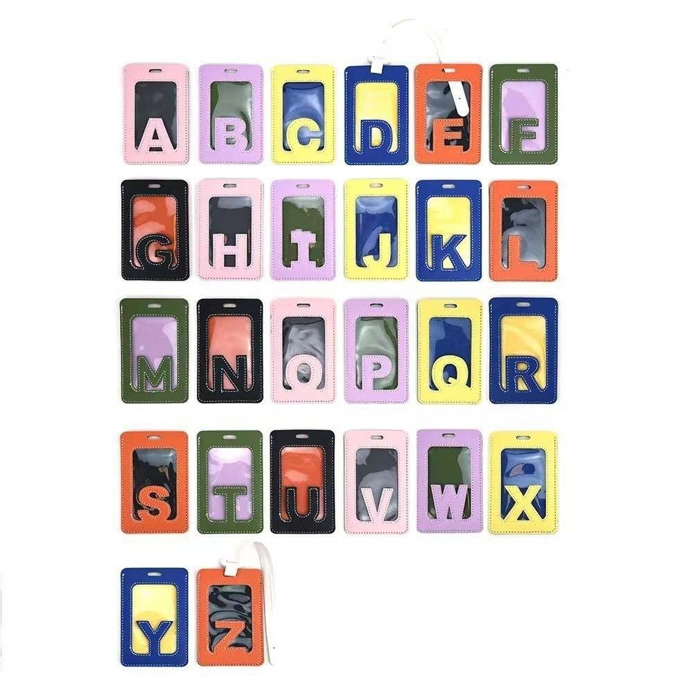 Solid Color 26 Letter Name Luggage Tag PU Alphabet Card Holder Airplane Suitcase Tag Women