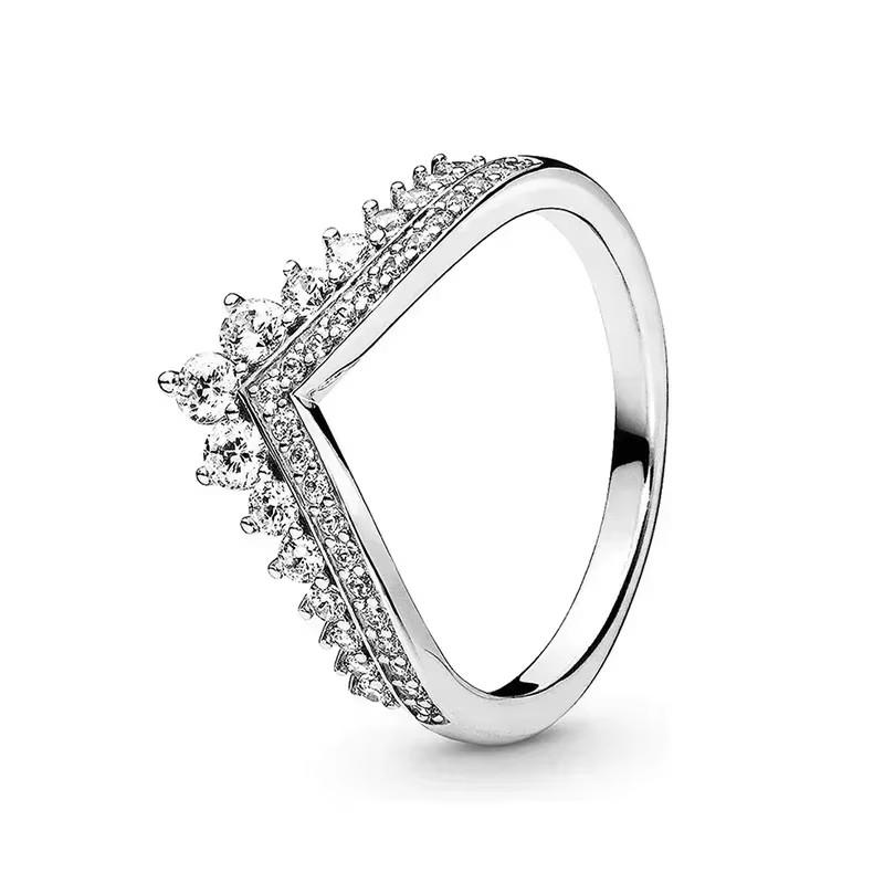925 Sterling Silver Classic Dazzling Crown Round Hearts Ring Exquisite Women's Light Luxury Charm Ring Jewelry Gift