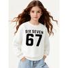 European Sizes Stylish Sweatshirt for Girls Featuring 67, Perfect for Autumn & Winter. Long-Sleeved Top In Various Colors, Casual Wear.