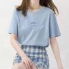 Summer Women Crew Neck T-shirt Loose Casual Solid Botanical Print Short Sleeve Tee T-shirts and Long Sleeves