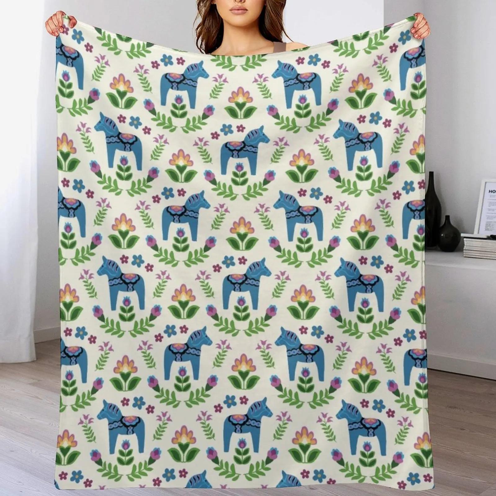 

Шведские лошадки Дала Синий плед Мягкий плюшевый клетчатый Гигантские пледы для дивана Фланелевые пледы 30x40in