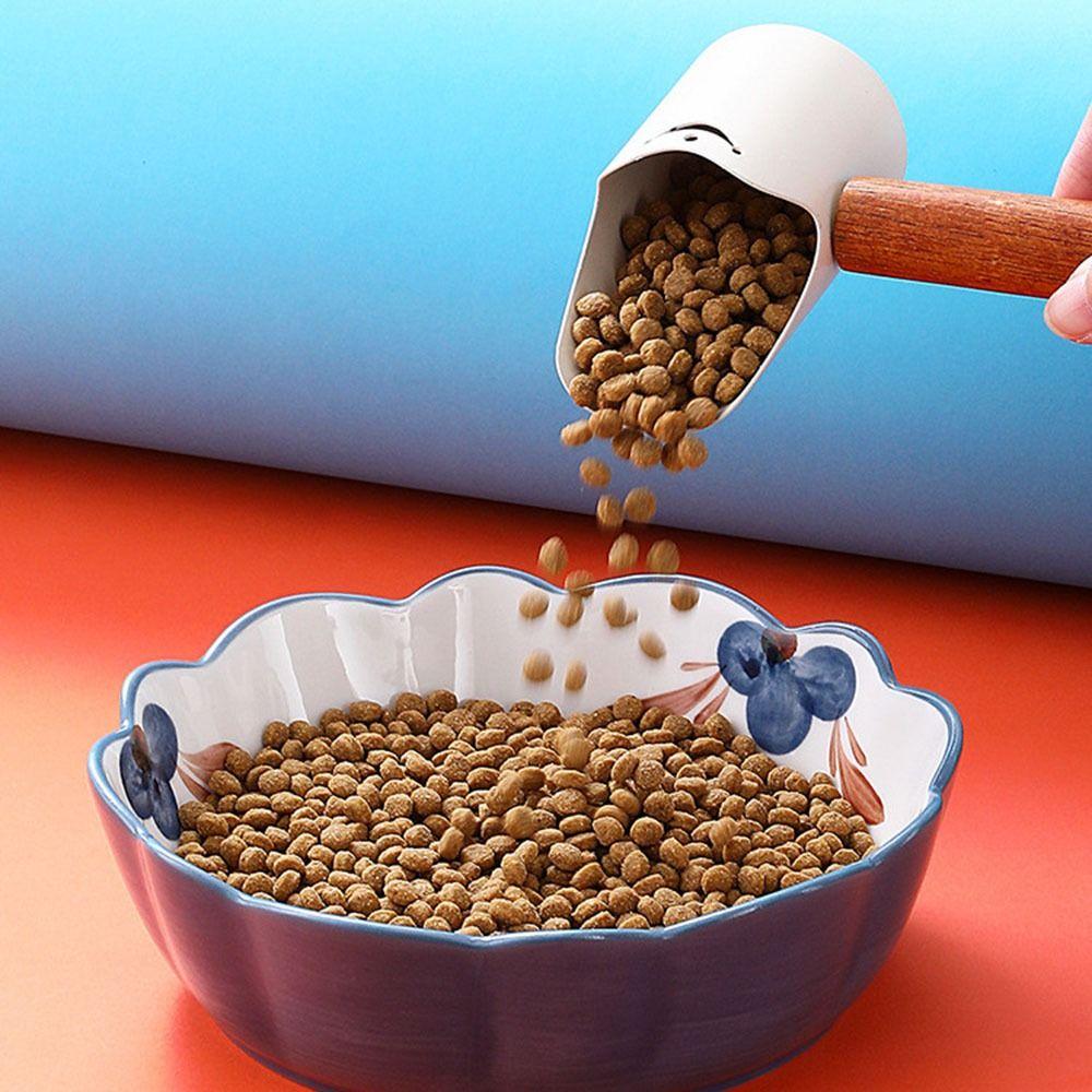 Stainless Steel Pet Food Shovel Thicken with Wood Handle Dog Cat Food Scoop with Hannging Hole Deep Shovel Dog Feeding Spoon