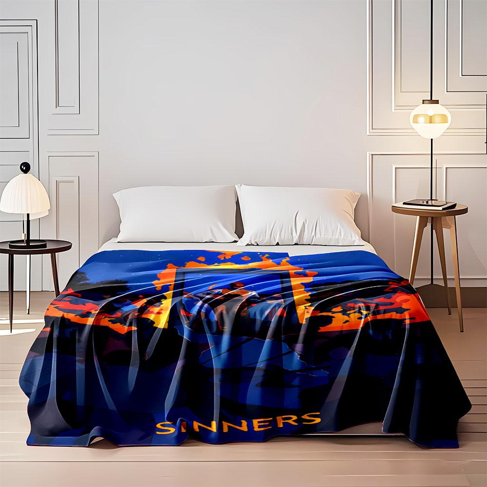 A fiery portal surrounded by dancing figures with vivid colors. for all seasons blanket lunch break throw gift