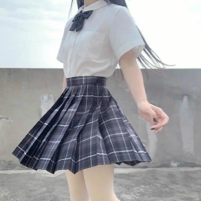 Japanese School Uniform JK Pleated Skirt Korean Student Sailor Full Set Girl Plaid Skirt Pink Uniforms for Woman