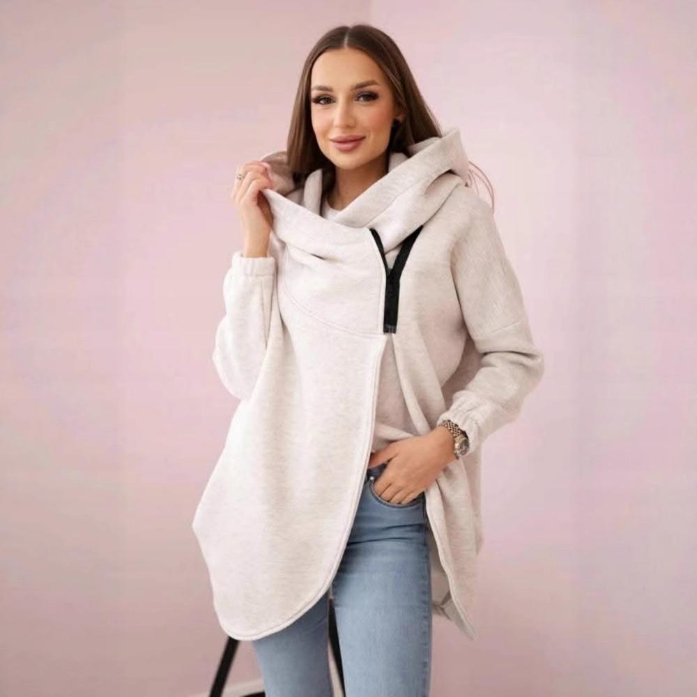 Hooded Sports Fleece Sweatshirt Casual Long-sleeved Zipper Jacket Women's Plus-size Solid Color Jacket