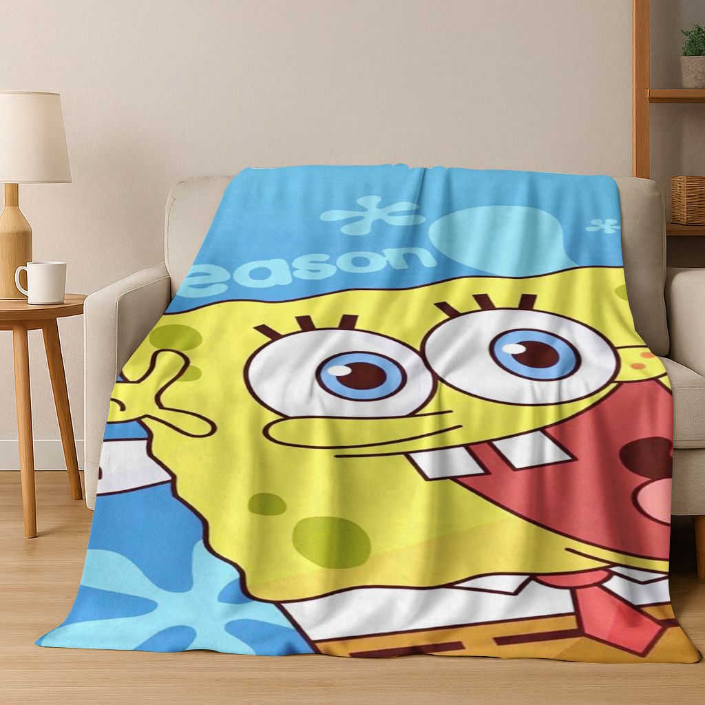 Cartoon S-SpongeBob SquarePants Patrick Star Flannel Blanket Soft Throw Blanket for Bed Bedroom Living Room Travel Picnic Gift