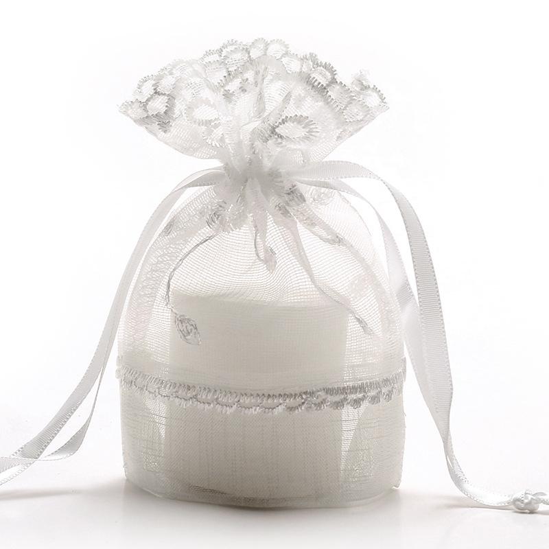 New 10X14CM Five Petal Flower White Lace Yarn Bag Folded Bottom Jewelry Drawstring Bag Creative Gift Slub Yarn Drawstring Pocket