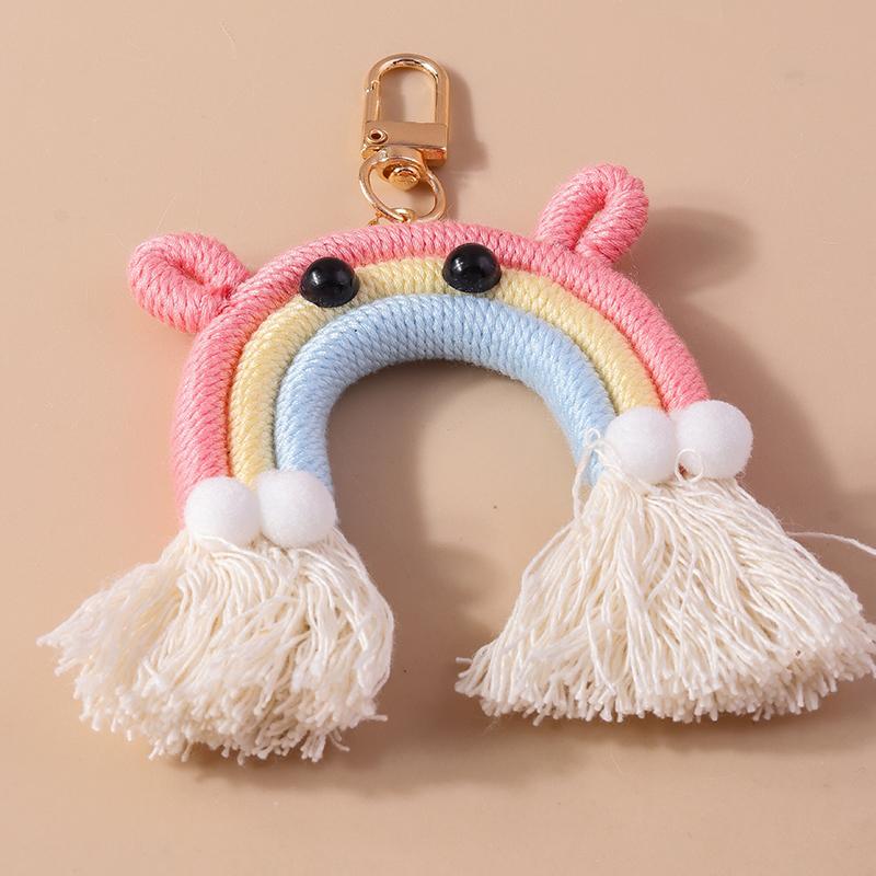 Chaveiro Arco-Íris Fofo Feito à Mão Bola Macia e Fofa Pingentes para Chaveiro para Mulheres Meninas Decoração de Bolsa de Mão Joias Artesanais DIY Presente