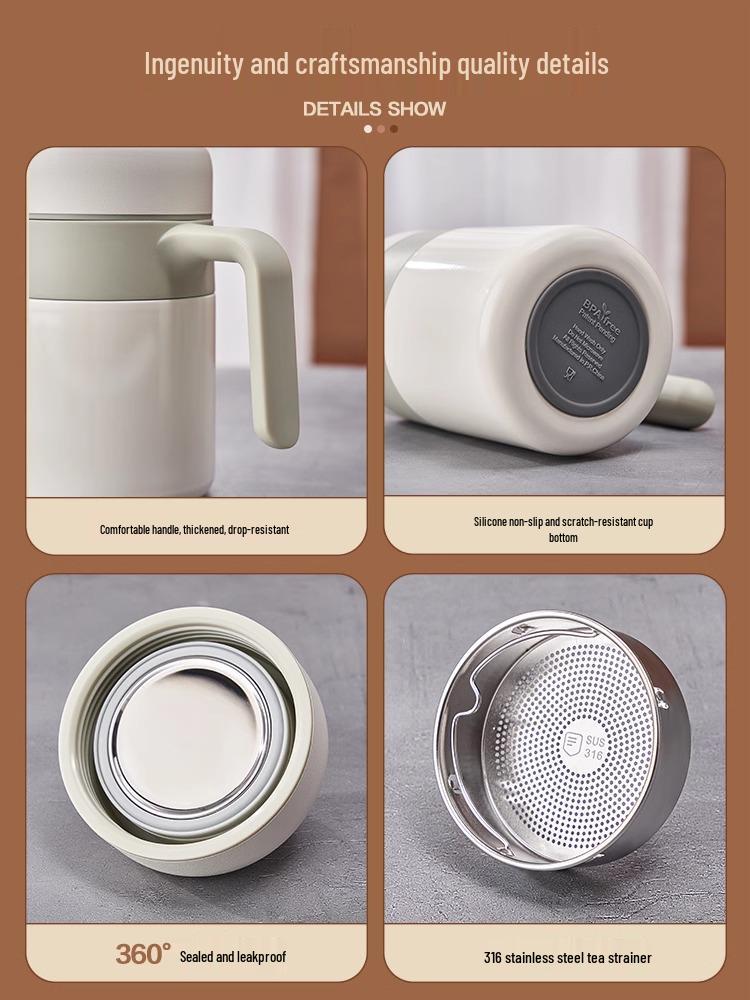316 Stainless Steel Office Thermos Mug with Handle for Tea Separation, Suitable for Men and Women