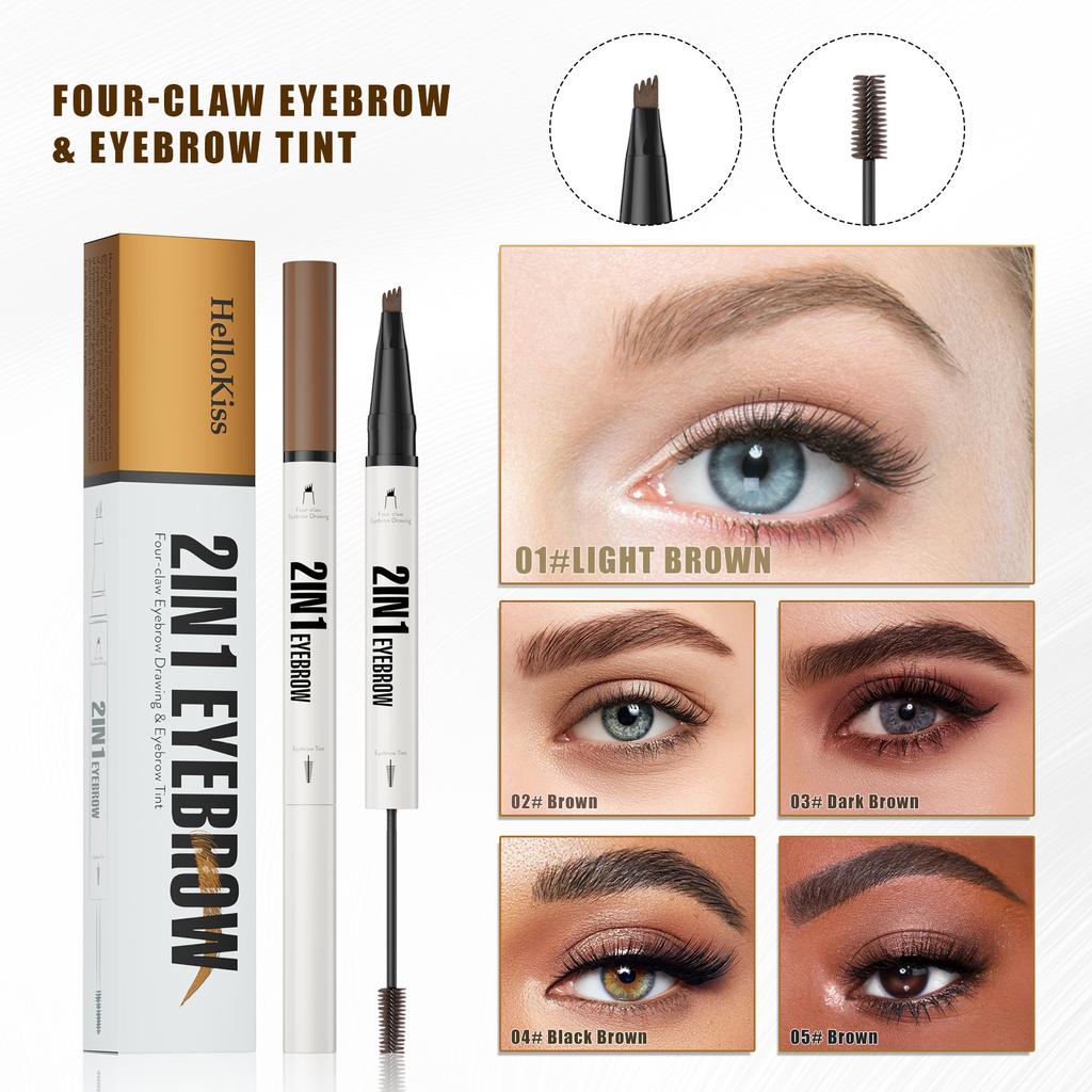 New Four-Pronged Eyebrow Pencil + Eyebrow Dye Cream Waterproof, Sweat-Proof And Non-Smudging 2-In-1 Liquid Eyebrow Pencil Eyebrow Dye Cream