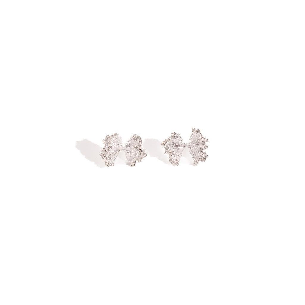 Silver Needle Elegant Bow Earrings - Pleated Irregular Design for Sophisticated Women