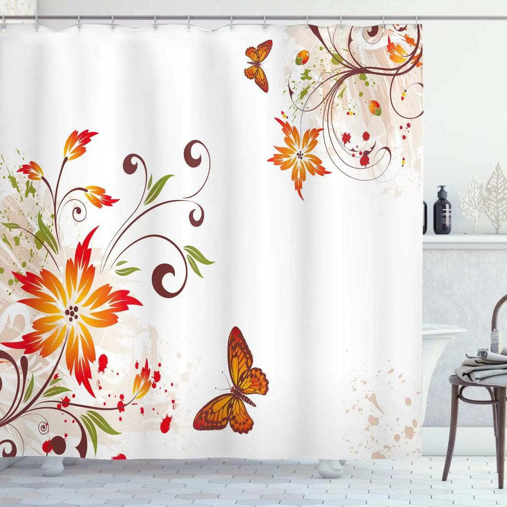 Mandala Shower Curtain,Vintage Cosmos Oriental Breeze Pattern Swirled Floral Leaves Cloth Fabric Bathroom Curtain Set with Hooks