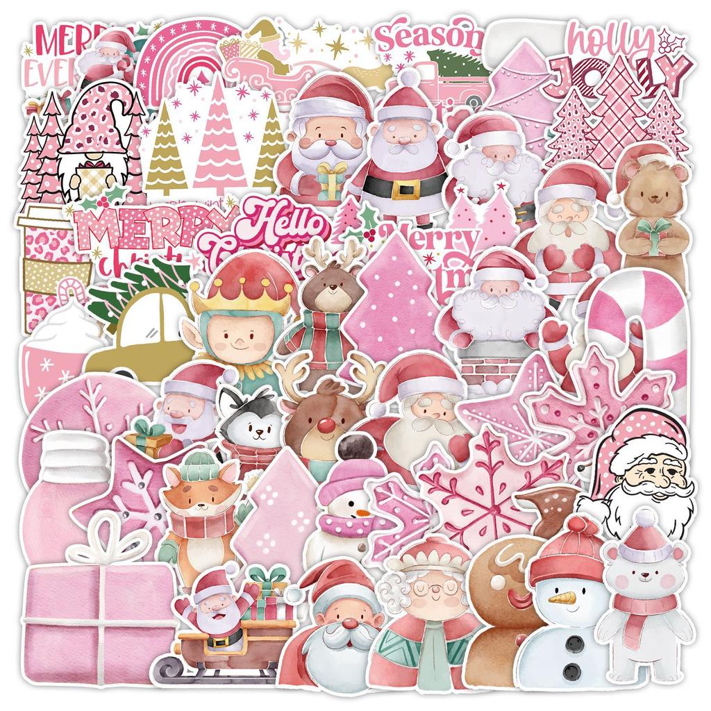50 Pink Christmas Doodle Stickers Suitcase Car Laptop Mobile Phone Waterproof Decorative Stickers