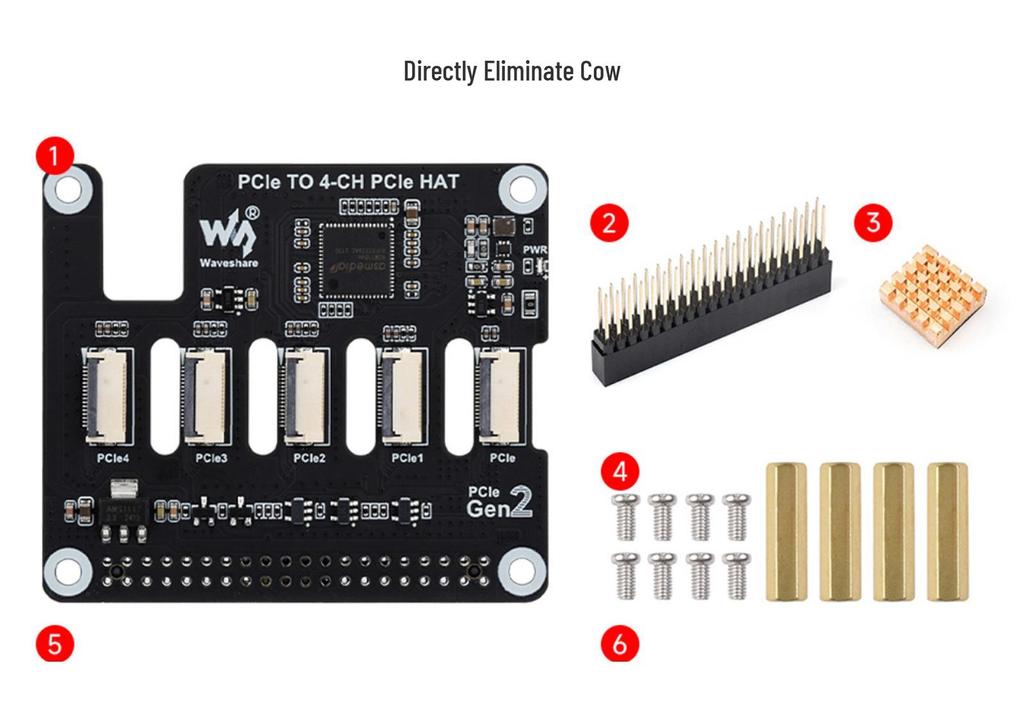 Raspberry Pi 5 Stackable Four-Channel PCIe FFC Expansion Board for Multiple HAT Modules
