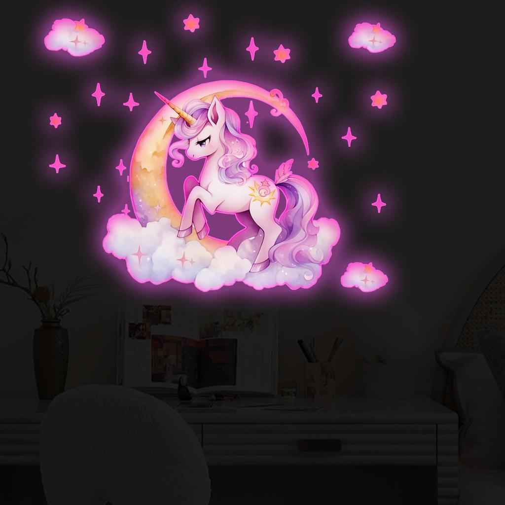 Luminous Pink Unicorn Cloud Star Room Decal Stickers