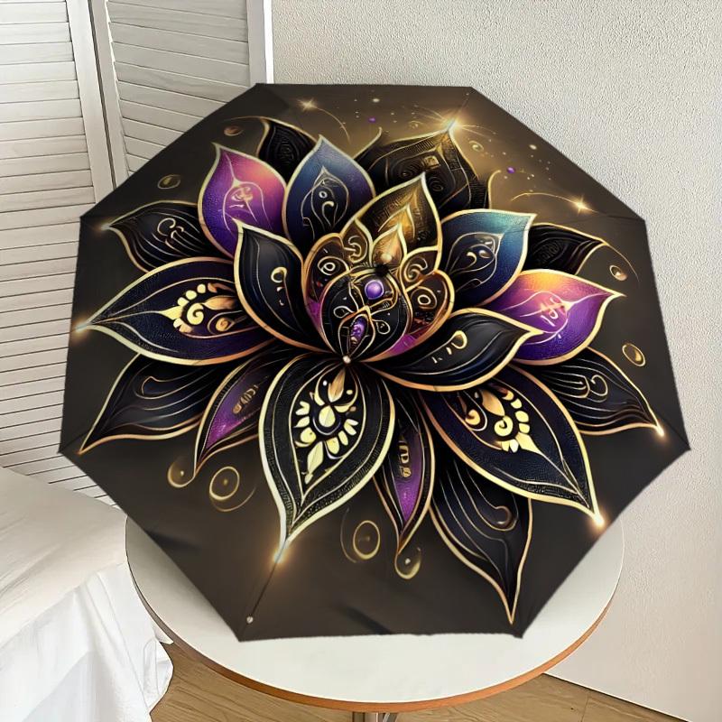 

1pc Golden Lotus Mandala Umbrella with Plastic Handle,Suitable for All Seasons Home Travel Outdoor UmbrellaDD1016