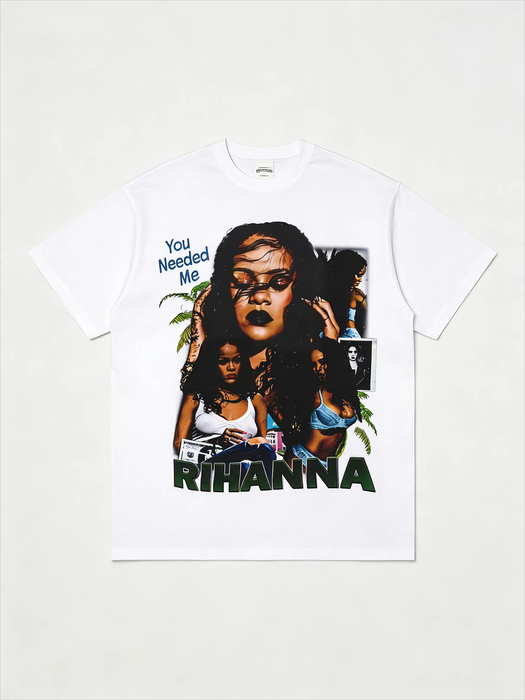 

2026 SpringSummer Rihanna HipHop Rap American TShirt Street Retro Print Retro Short Sleeve 4XL