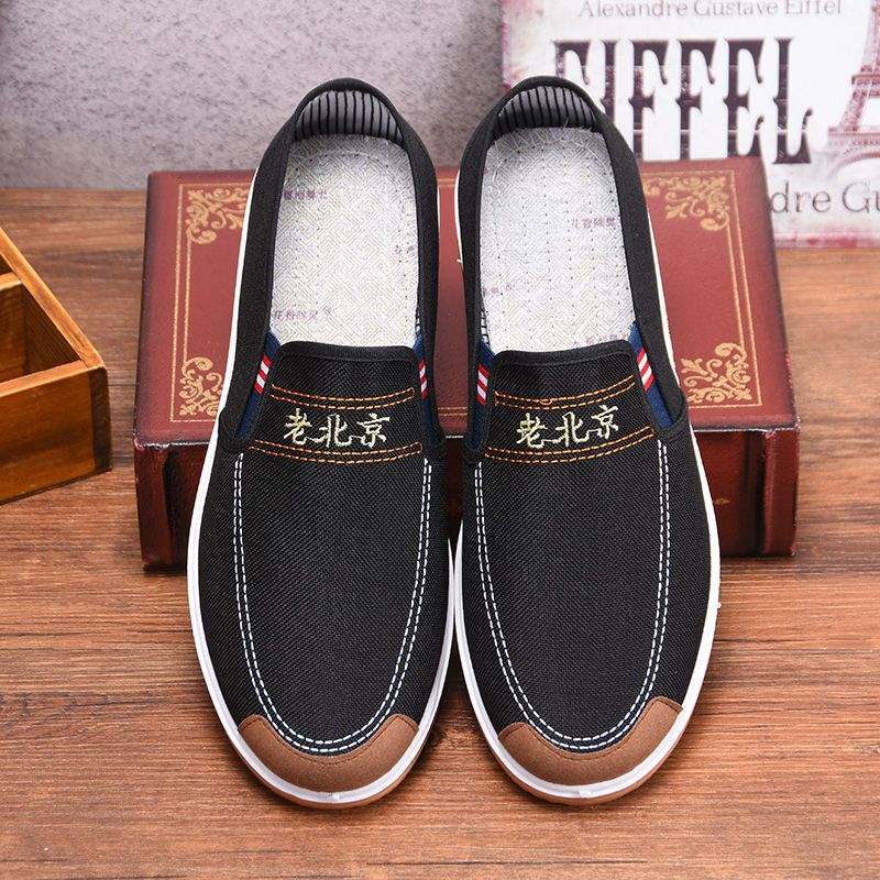 Old Beijing cloth shoes one pedal beef tendon sole spring and autumn denim men's leisure middle-aged and elderly non-slip dad shoes construction