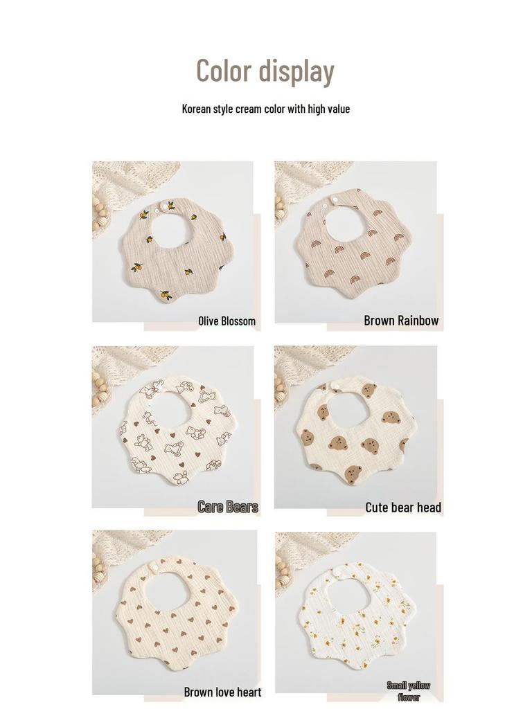 Korean 6-Layer Cotton Gauze Petal Bib: 360° Anti-Spit-Up Newborn Drool Towel.