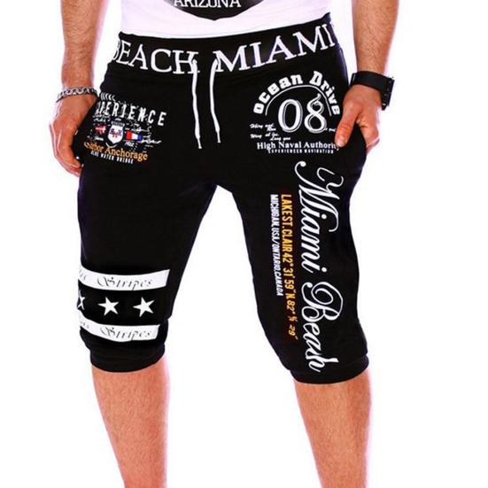 

Мужские повседневные летние брюки-капри с буквенным принтом звезды и шнурком, спортивные брюки XL чёрный