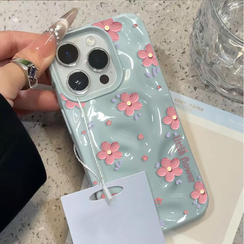 Elegant Pink Flower Phone Case For IPhone 17 Air 16 Plus 15 14 13 12 11 Pro Max Soft Silicone Wave Texture Protective INS Cover