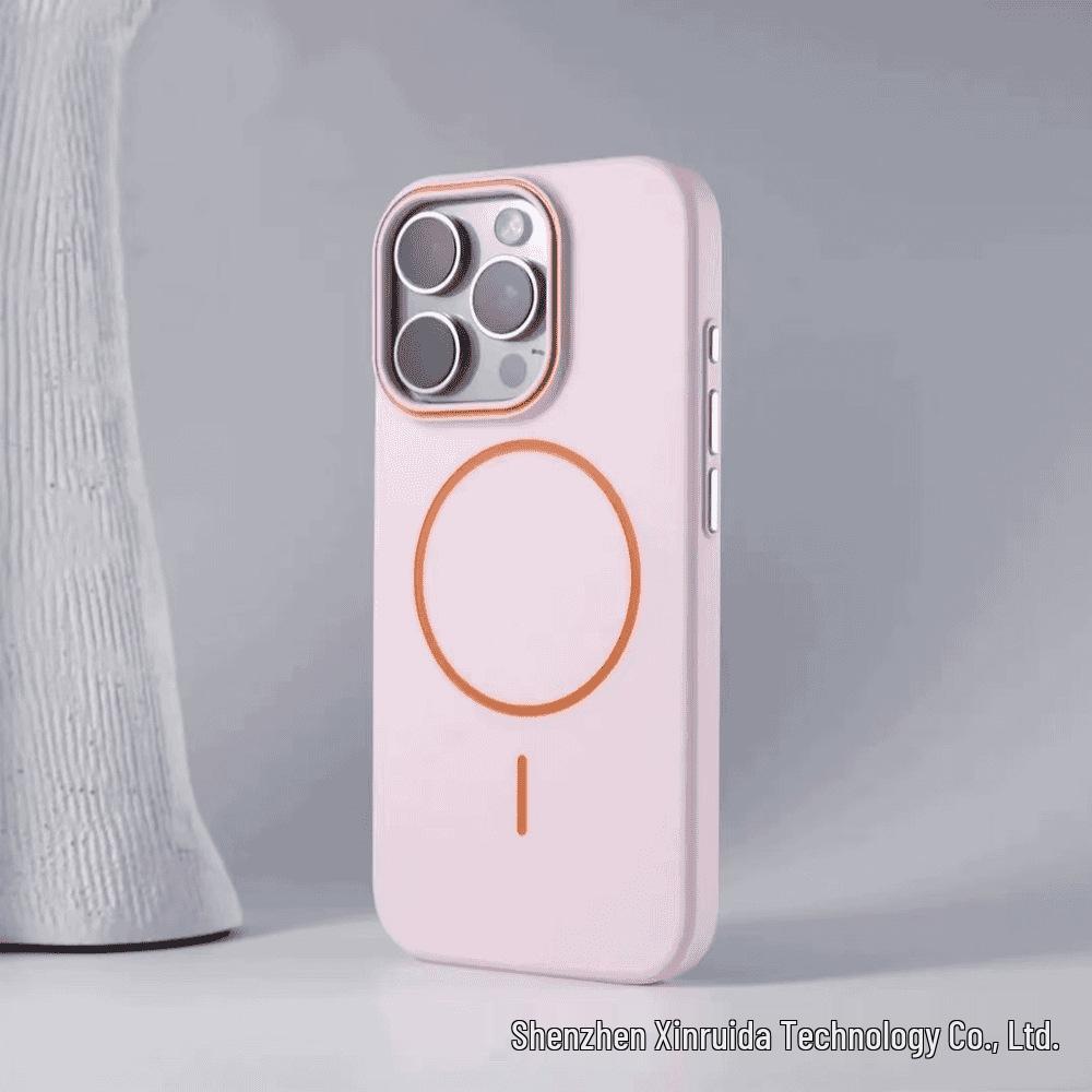 Magnetic Frosted Skin-Feel Protective Case for iPhone 16 Pro Max, iPhone 15, and iPhone 14 - Anti-Drop, Color-Blocking Design.