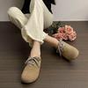 Fashion High-Quality Faux Suede Flats for Women Retro Round-Toe Lace-Up Sewing Designers Shoes Comfortable Non-Slip 42 Plus Size Loafers