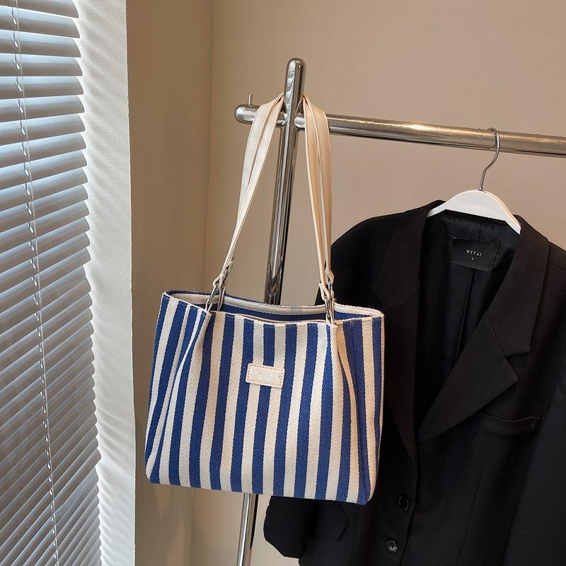 Summer Tote Bags for Woman 2025 Stripe Designer Shoulder Shopper Storage Bag Women Casual Canvas Handbag