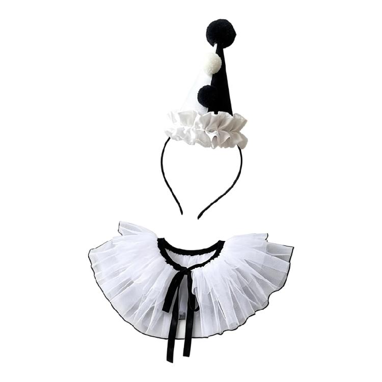 2-teiliges Halloween-Kostüm-Accessoire-Set mit Hut, Haarband und Krawattenkragen für Schulparty und Familienfoto-Nutzung