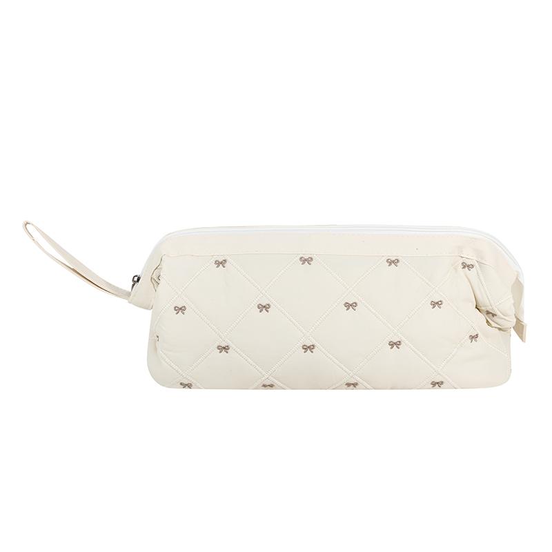 

Hair Dryer Storage Bag For Travel Kawaii Cute Bow Embroidery Hair Tools Organizer With Zipper Cosmetic Makeup Bag 1-5PCS 1PC бежевий