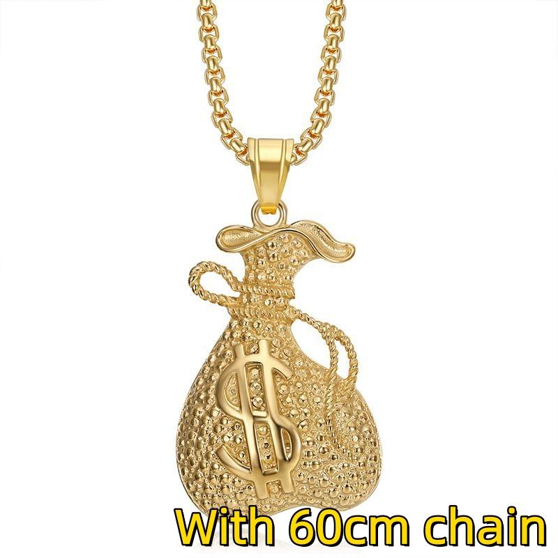 1pc Dollar Sign Gold Color 316L Stainless Steel Big Dollar Sign Pendant Chain Necklace for Women Hiphop Jewelry