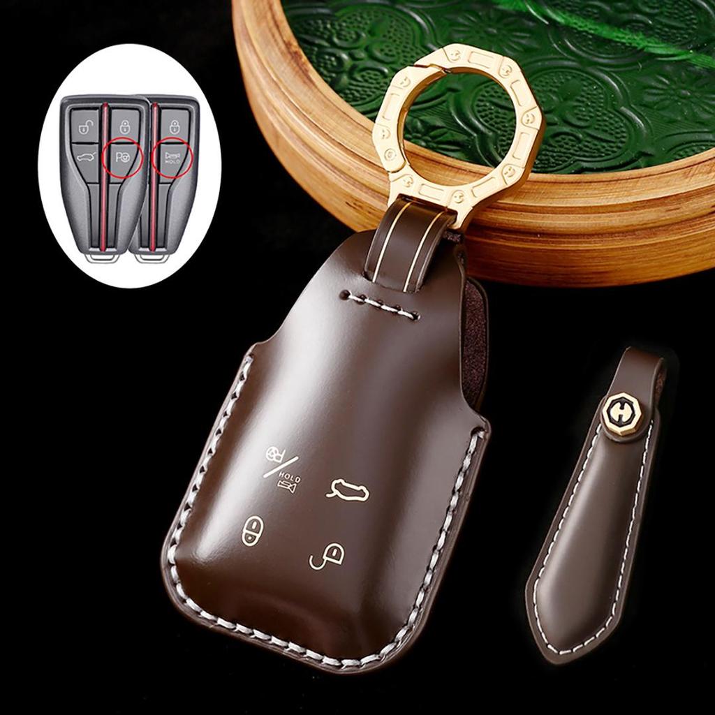 Suitable for Red Flag 23 Years H5h6hs5hs7 Handmade Cowhide High-End Car Key Cover Keychain Car Key Case