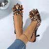 Fashion Sexy Big Flower Sling Back Pumps Women 2025 Summer Thin High Heels Shoes Women Leopard Pointed Toe Nightclub Shoes Size 35-43