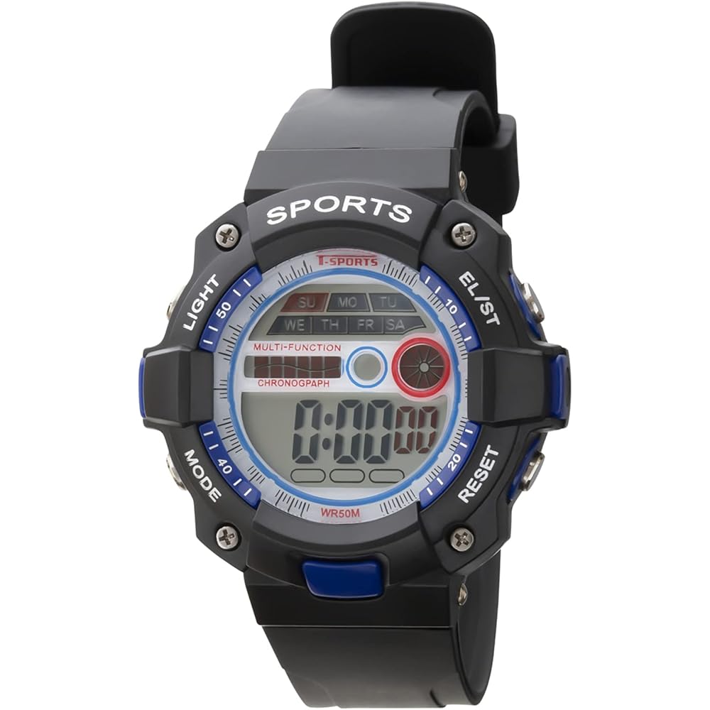Crepha T-Sports Digital Watch Multifunctional 5 ATM Water Resistant Stopwatch Large Screen Blue Men s Sports