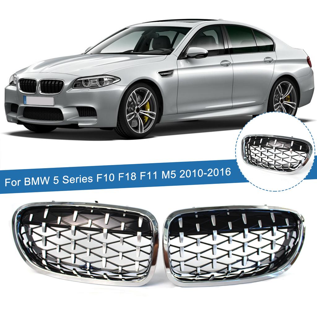 2PCS Car Front Bumper Grills Diamond Style Kidney Grilles Racing Grill For BMW 5 Series F10 F11 F18 M5 528i 530i 535i