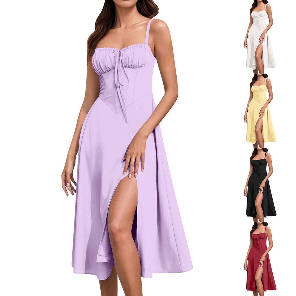 Robe à bretelles vintage décontractée pour femme, robe élégante pour les vacances