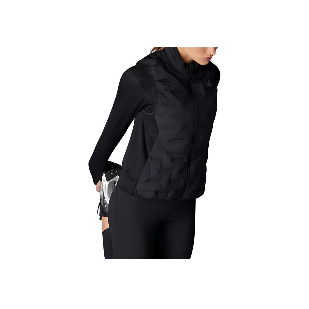 adidas Adizero Running Padded Vest Slim Fit Zip Collar Sleeveless Vest Women Vests Black IX2823