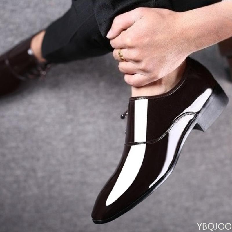 2026 Large Size Fashiable Men's Office Business Formal Shoes Low Cut Daily Comfortable Pointed Shiny Men's Wedding Shoes