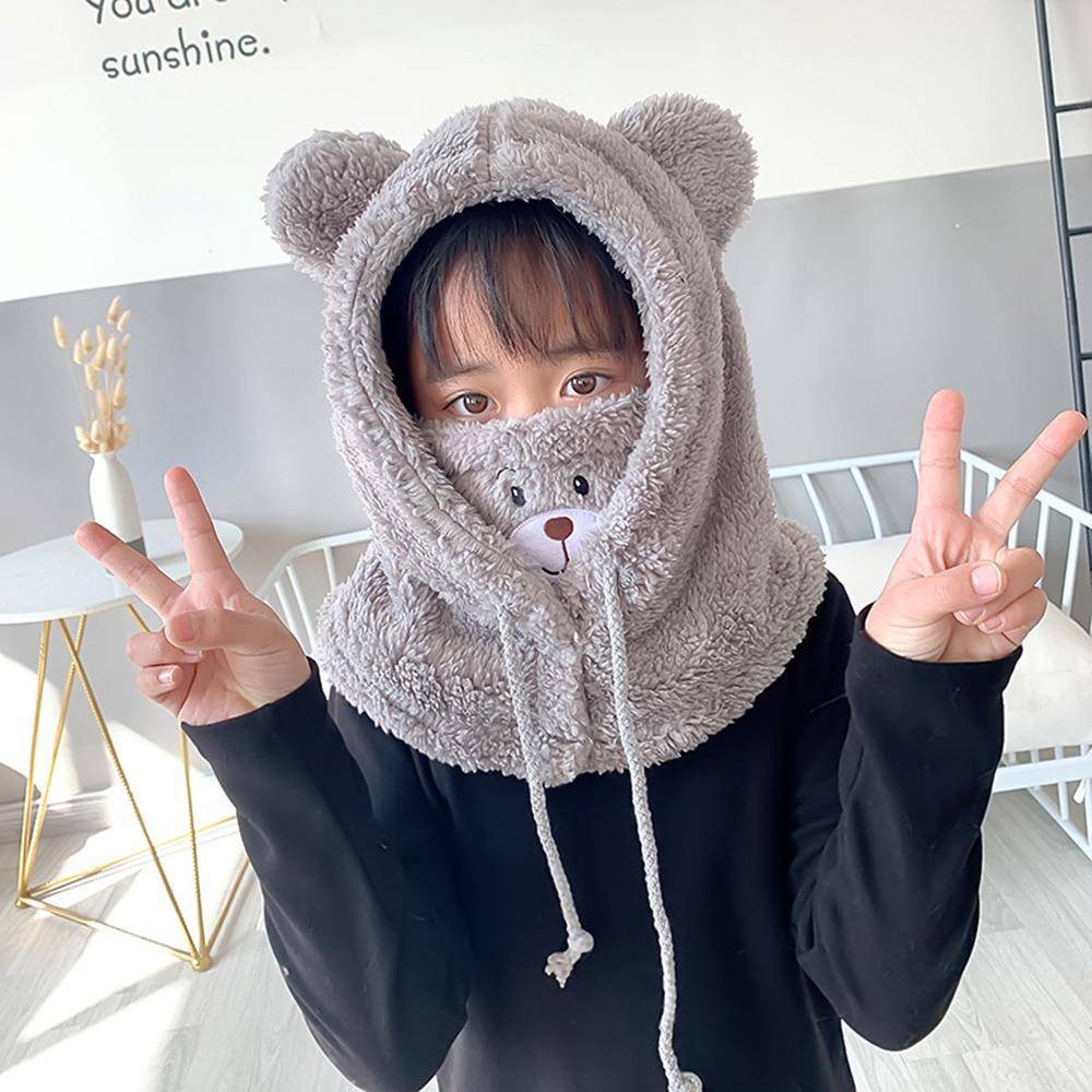 Cartoon Bear Ears Hat Thickened Winter Hats Fashion Integrated Hat Scarf for Women Girls
