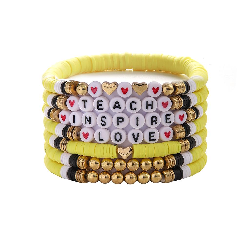 Europe and the United States hot-selling jewelry set Teachers' Day love apple letter soft pottery bracelet back to school stacked bracelet