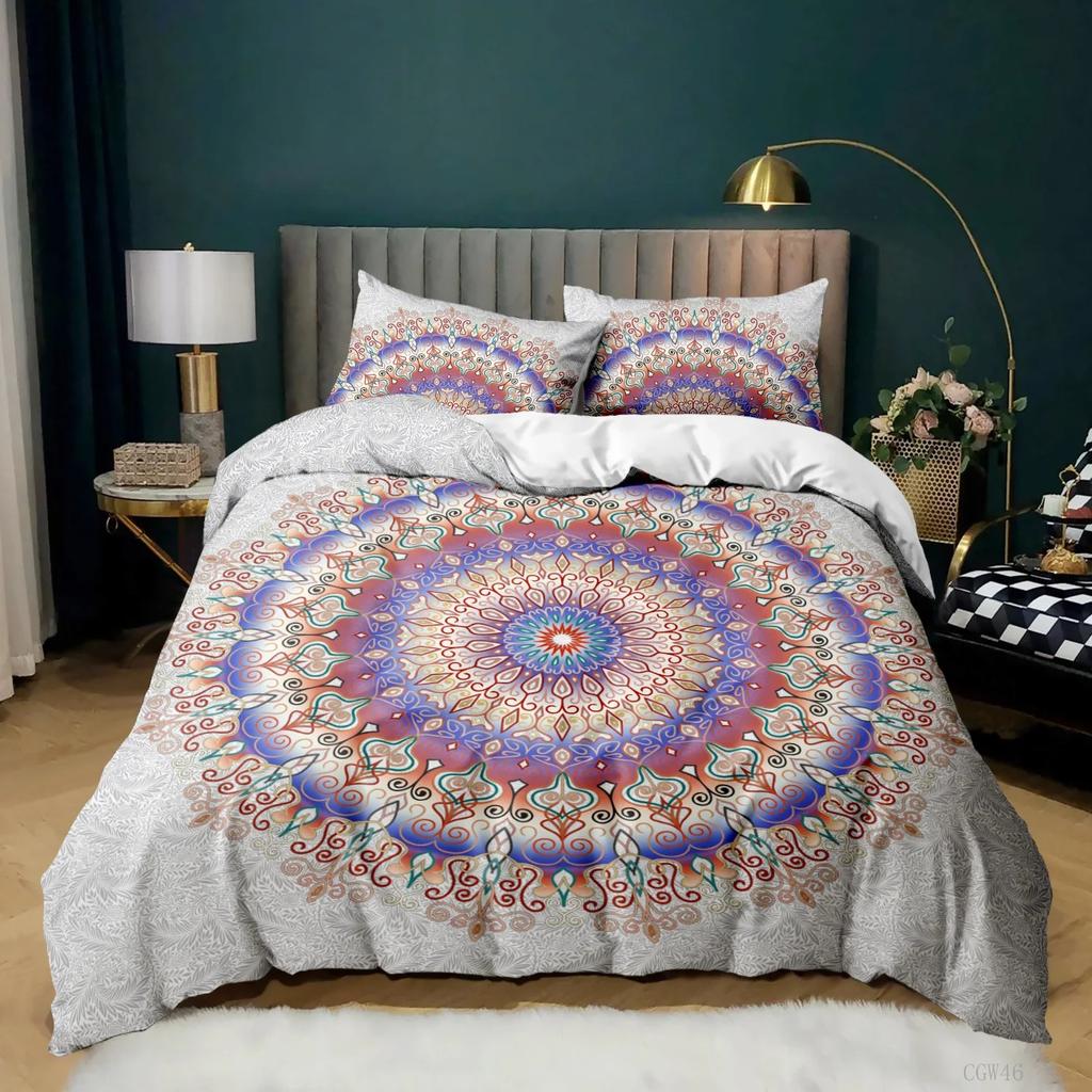 Bohemian Mandala Duvet Cover Set Tribal Exotic Patchwork Geometric Quilt Cover Hippie Floral Flowers Bedding Set With Pillowcase