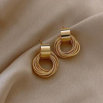 Brincos retrô de metal dourado, múltiplos pequenos círculos para mulheres, joias coreanas, moda, festa de casamento, joias, presente