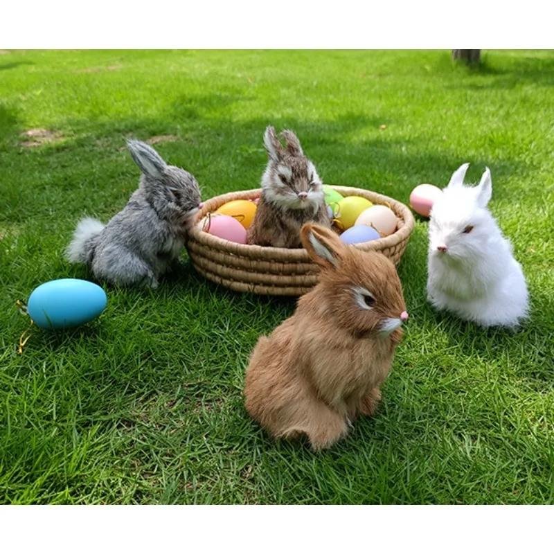 Simulated Rabbit Animal Model Miniature Ornament Home Decoration Crafts Simulated Animal Rabbit Fur Gift Statues Wholesale
