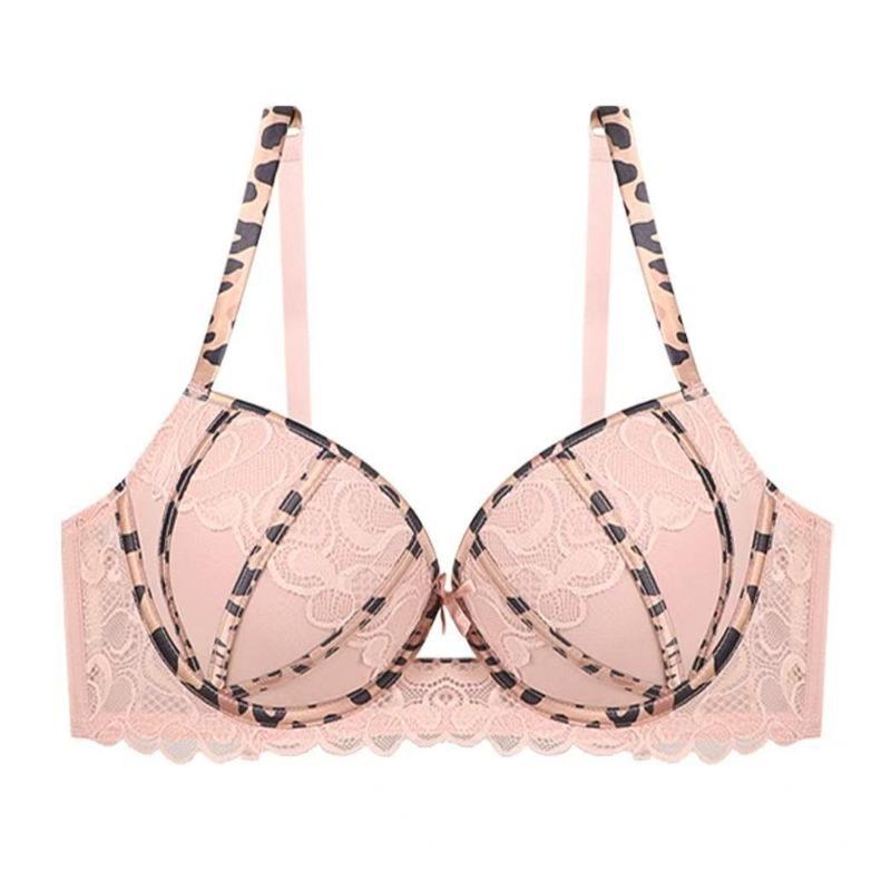 Plus Size Women Thin Sexy Lace Leopard Print Color Collision To Collect The Pair of Breasts To Gather Underwear