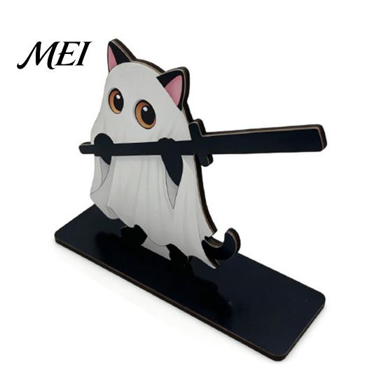 Functional Holiday Kitchen Gadget Halloween Wooden Napkin Holder, Ghost Pumpkin Tabletop Decor for Dining Room, Rustic Farmhouse Countertop Organizer