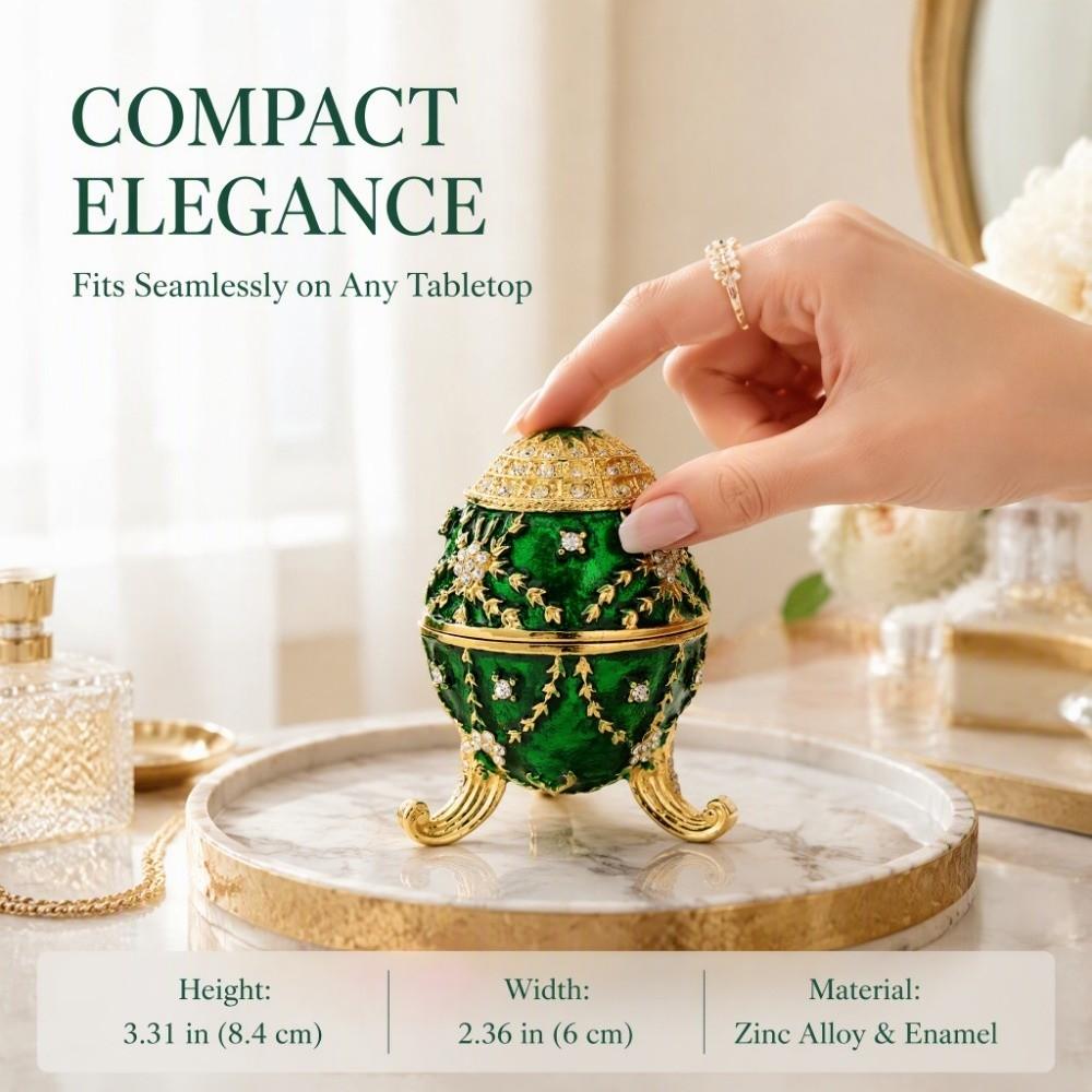 Zinc Alloy Material Egg Shaped Jewelry Box Inlaid Rhinestones Hinged Ring Holder  Gift Giving