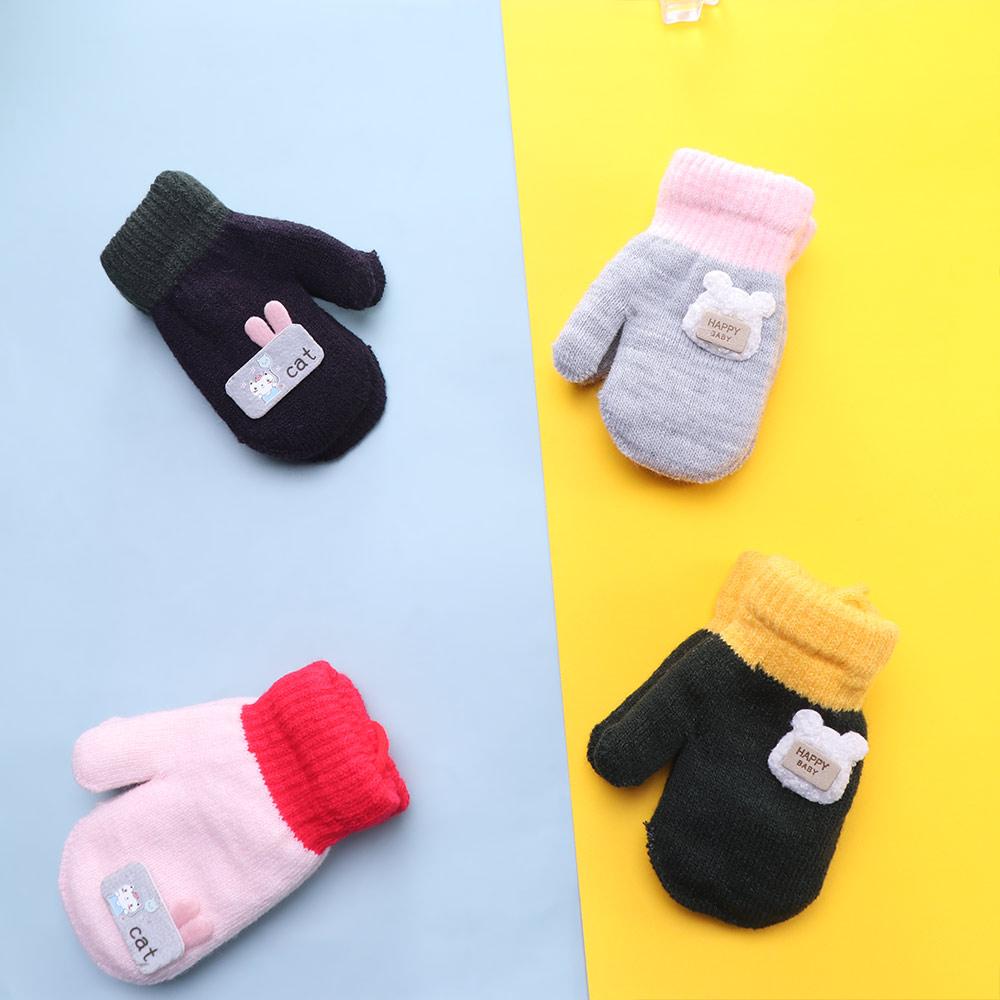 Infant Children Thickened Baby Girls Cartoon Gloves Warm Mittens Knitted Gloves Baby Mittens