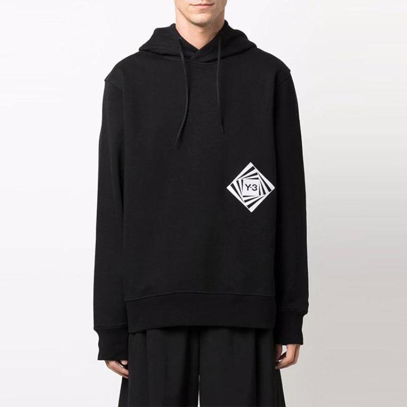 Y-3 FW21 Men's Logo Print Drawstring Pullover Hoodie Black HF7067